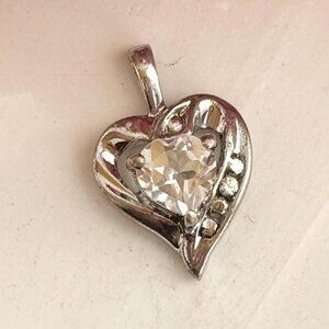 Sterling Silver Heart Shaped CZ Accented Cute Little 925 Vintage Pendant Charm